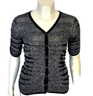 Alberto Makali Knit Top Sweater Womens M Animal Inspired Wild V-Neck Black White